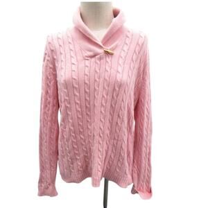 Women's XL Lauren Ralph Lauren Pink Cable Knit Cotton Sweater Shawl Collar‎ Prep